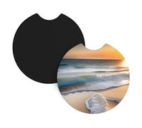 Lot de 2 sous-verres de voiture YYHHAOFA Sunset Over the Waves - Sans odeur - Pour tous les porte-gobelets standard, parfaits pour les voitures, camions, SUV - 6,9 cm
