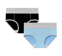 Lot de 2 sous-vêtements en coton pour femme - Taille haute - Couverture complète - Cadeaux pour la vie quotidienne, bleu clair, XXL