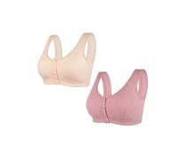 Lot de 2 soutiens-gorge à fermeture à bouton sur le devant pour femme en coton imprimé floral sans armatures, soutien complet, léger et respirant, soutien-gorge minimisateur, soutien-gorge de sommeil