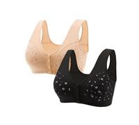 Lot de 2 soutiens-gorge de sport confortables pour femmes âgées 2023 - Fermeture avant confortable - Bouton - En coton - Sans couture - Pour femme, blanc, 6XL