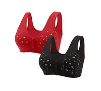 Lot de 2 soutiens-gorge de sport confortables pour femmes âgées 2023 - Fermeture avant confortable - Bouton - En coton - Sans couture - Pour femme, gris, 6XL