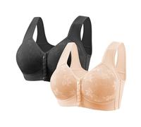 Lot de 2 Soutiens-Gorge Femme Soutien Gorge sans Armature Brassière Fermeture Devant sous Vetements Feminins Push Up Brassiere Bralette Bra Top 2026 Vente Flash du Jour Et Soldes Bleu Ciel L