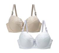 Lot de 2 soutiens-gorge push-up pour femme avec armatures - Grandes tailles - Bralette avec bretelles réglables - Ensemble de sous-vêtements doux et rembourrés - Maintien solide - Pour le quotidien et