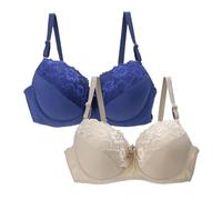 Lot de 2 soutiens-gorge push-up pour femme avec armatures - Grandes tailles - Bralette avec bretelles réglables - Ensemble de sous-vêtements doux et rembourrés - Maintien solide - Pour le quotidien et
