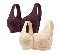 Lot de 2 soutiens-gorge push-up pour femme - Sans armatures - Respirant - Gros seins - Maintien fort - Doux - Fermeture avant - Sans coutures - Bon maintien - Jogging - Doux - Pour le sommeil - Motif