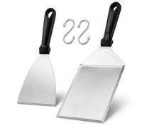 Lot de 2 spatules à barbecue en acier inoxydable pour hamburgers | 2 spatules à barbecue en acier inoxydable avec lame large et étroite, 2 crochets en S pour plancha, barbecue et cuisine