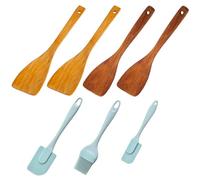 Lot De 2 Spatules Coudées En Bois Et 3 Spatules En Silicone, Spatule En Bois À Long Manche, Spatule En Bois Résistante À La Chaleur, Ustensiles De Cuisine, Spatule En Bois Pour La Cuisine