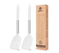 Lot de 2 spatules de cuisine en silicone solide, anti-adhésives, résistantes à la chaleur, sans BPA, idéales pour poisson, œufs, crêpes (blanc)