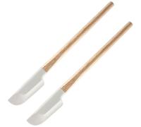 Lot de 2 spatules de cuisson avec poignée en bois, 22,9 cm en caoutchouc de qualité alimentaire, petites spatules en silicone pour la cuisson, le mélange (bois)
