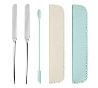 Lot de 2 spatules de fond de teint en acier inoxydable avec 2 étuis en cuir et 1 spatule verte