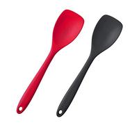 Lot de 2 spatules en silicone anti-adhésif résistant à la chaleur - Cuillère en silicone souple - Pour le grattage et le mélange - Rouge et bla.