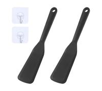 Lot de 2 spatules en silicone antiadhésives - Résistantes à la chaleur - Pour la cuisson du poisson, des crêpes, des œufs, de la pizza, du steak, sans BPA (noir) - Avec 2 crochets