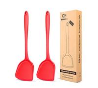 Lot de 2 spatules en silicone pour wok,Anti-adhésive,Résistant à la chaleur, aux taches et aux odeurs,Facile à nettoyer et au lave-vaisselle, la cuisson, la cuisson et le sautoir Rouge