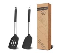 Lot de 2 spatules en silicone sans BPA résistantes à la chaleur pour la cuisine, passent au lave-vaisselle, ustensiles de cuisine idéaux pour rôtir, griller et cuisiner