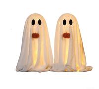 Lot de 2 spectres de peluche d'Halloween avec fonction d'éclairage chaud, tissu doux à poils longs fantômes pour décoration intérieure et extérieure effrayante (2 pièces)