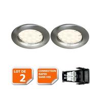 Lot de 2 spot led encastrable complète ronde fixe alu brossé eq. 50w blanc chaud