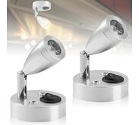 Lot de 2 spots de lecture LED 12 V - Blanc chaud 3000 K - Lampe de lecture pour camping-car, caravane - Éclairage intérieur 3 W avec interrupteur réglable - Lampe LED pour camping-car, caravane,