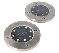 lot de 2 spots solaires à LED pour le sol, acier inoxydable, étanches IP44, batterie NiMH AA 2,3V 400mAh incluse