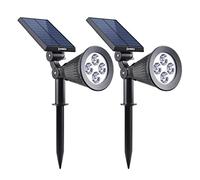 Lot de 2 spots solaires projecteurs 2en1 à piquer ou à fixer éclairage puissant dimmable LED blanc SPIKY H42cm