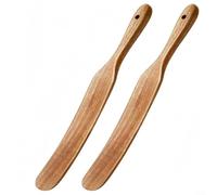 Lot de 2 spurtles fines en bois pour mélanger et mélanger la pâte, poignée ergonomique avec design incurvé, convient pour les ustensiles de cuisine et les bocaux antiadhésifs