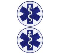 Lot de 2 - Star of Life - Big 8,9 cm - Croix paramédicale bleue - Dos thermocollant - Écusson brodé