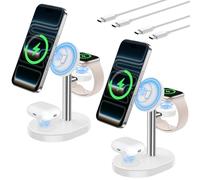 Lot de 2 stations de charge sans fil Hevanto 2026 3 en 1 pour chargeur Apple MagSafe, support de chargeur magnétique rapide Mag-Safe de 15 W pour iPhone 17, 16, 15, 14, 13, 12 iWatch AirPods