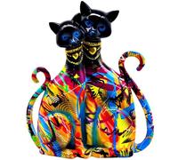 Lot de 2 statues colorées de couple de chats, cadeaux pour amoureux des chats, figurines artistiques pour décoration de maison et de bureau, accessoires de bureau, 21,3 x 25,4 cm (B, taille unique)