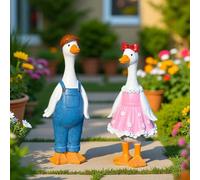Lot de 2 statues de canard en résine pour décoration de jardin, ornements de pelouse d'extérieur de 28 cm, figurines bleues et roses
