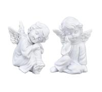 Lot de 2 statues de chérubin - Statue d'ange blanche - Statue de chérubin endormi - Sculpture d'ange en résine pour l'intérieur et l'extérieur - Décoration de la maison - 5,5 x 6,5 cm (#3)