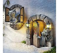 Lot de 2 statues de dragon de cour, décoration d'intérieur, figurine de dinosaure, statue de jardin en résine