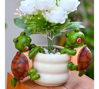Lot de 2 statues de jardin en résine en forme de tortue conçues pour s'adapter au bord des pots pour un ajout vivant aux terrasses, balcons et cours