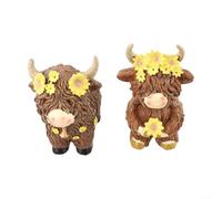Lot de 2 statues de jardin en résine - Vache des hautes terres marron pour décoration de maison, bureau ou chambre à coucher - Décoration de pelouse de style ferme