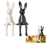 Lot de 2 statues de lapin assis en céramique galvanisée pour bureau, armoire, bibliothèque, comptoir, maison, hôtel, bar, bureau (A-2p)