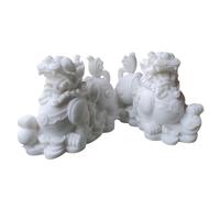 Lot de 2 statues Feng Shui Pi Yao en grès blanc pour décoration de maison et de bureau, attirent la richesse, la prospérité et la chance, figurines chinoises de bonne fortune