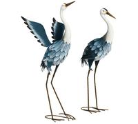 Outsunny Lot de 2 Statues Jardin Exterieur Sculpture de héron en Acier, Decoration Exterieur Jardin résistant aux intempéries pour étang, Patio, terrasse, pelouse, 74/70cm Multicolore