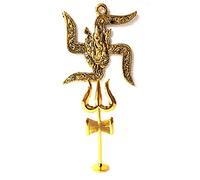 Lot de 2 statuettes dorées de Ganesha ji Swastik à suspendre au mur avec statue de Damru pour décoration de temple - Dimensions : environ 12,7 x 12,7 cm
