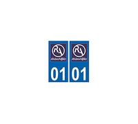 Lot de 2 Stickers Autocollants Plaque Immatriculation | Auto | Département 01 Ain | Auvergne-Rhône-Alpes | Fond Bleu | Angles arrondis | Fabrication Française
