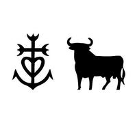 Lot de 2 stickers en vinyle adhésif pour la voiture, la moto, la maison, ... Une croix de camargue et un taureau.