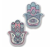 Lot de 2 stickers en vinyle Motif main de Hamsa 10 cm Motif fleurs et tous les SeeinEye Girls #9665 (8 cm de large x 10 cm de haut)