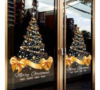 Lot De 2 Stickers Grand Sapin De Noël Doré, 65x 45cm Autocollants Statiques En Forme D'arbre De Noël, Autocollants Muraux Décoration De Noëls, Pour Mur, Fenêtre, Porte, Vitrine