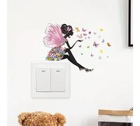 Lot de 2 stickers muraux décoratifs en vinyle pour chambre d'enfant Motif fée papillon fleurs 38 x 28 cm
