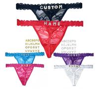 Lot de 2 strings en strass personnalisés avec nom personnalisé, lettres dorées brillantes cousues à la main, sous-vêtements personnalisés de luxe, les lettres sont cousues à la main, très solides et