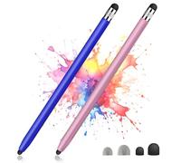 Lot de 2 stylets capacitifs haute sensibilité pour écrans tactiles compatibles avec iPad, iPhone, Samsung, tous les appareils à écran tactile universels avec 4 pointes en caoutchouc (bleu, or rose)