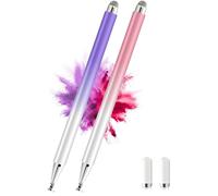 Lot de 2 stylets pour écran tactile 2 en 1 haute précision universel pour iPad/iPhone/Samsung/smartphones Android et tablettes, avec capuchon magnétique, compatible avec tous les écrans tactiles