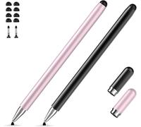 Lot De 2 Stylets Pour Tablettes Tactiles Compatibles Avec Ipad,Android,Surface,Smartphone,Pointe De Disque De Précision 2 En 1 Et Pointe En Silicone,Pas De Charge Nécessaire,Noir + Or Rose
