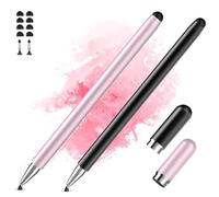 Lot de 2 stylets pour tablettes tactiles compatibles avec iPad, Android, Surface, Smartphone, pointe de disque de précision 2 en 1 et pointe en silicone, pas de charge nécessaire, noir + or rose