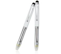 Lot de 2 stylos à bille 3 en 1 avec lampe torche LED - Multifonctionnels - Avec encre noire - Pour écrire dans l'obscurité - Blanc