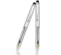Lot de 2 stylos à bille 3 en 1 avec lampe torche LED - Multifonctionnels - Avec encre noire - Pour écrire dans l'obscurité - Argenté
