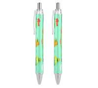 Lot de 2 stylos à bille noirs rétractables à encre gel lisse à pointe fine de 0,5 pour l'école, le bureau, motif dinosaure carte du monde