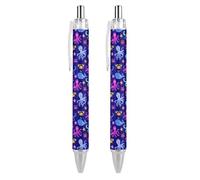 Lot de 2 stylos à bille noirs rétractables à encre gel lisse à pointe fine de 0,5 pour l'école, le bureau, le monde marin, motif pieuvre